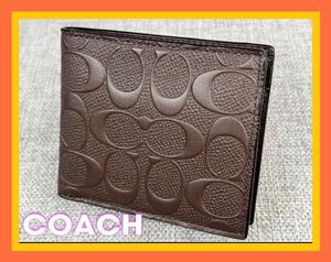 COACH 財布 メンズ エンボスシグネチャー　ブラウン