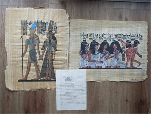 ★ Ramses Papyrus　パピルス　エジプトのパピルス絵画　2枚（C）　長期保管品　