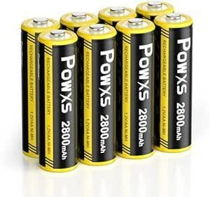 POWXS 単3電池 充電式 ニッケル水素 単三電池 2800mAh 約1200回使用可能 8本入り 低自己放電 液漏れ防止 充電