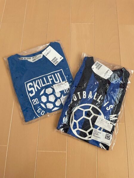 新品 H&M エイチアンドエム kids キッズ サッカー Tシャツ ブルー ネイビー 120 130