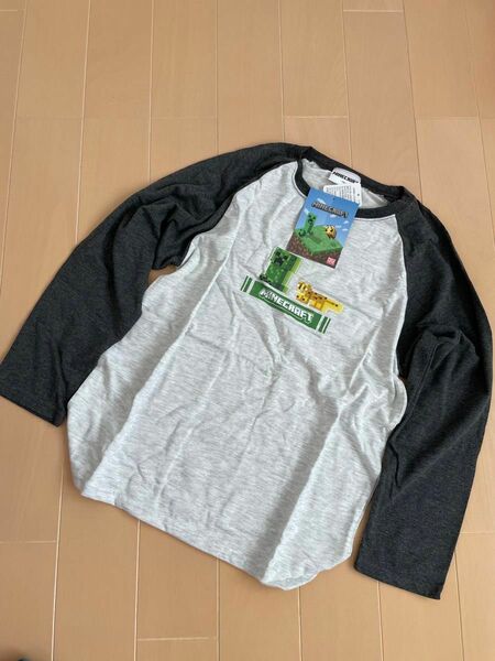 新品 マインクラフト マイクラ 長袖 カットソー Tシャツ ロンT グレー 150cm