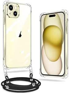 iPhone 15 用 ケース クリア iPhone15 用 カバー ショルダー ネック ストラップ付き 耐衝撃 全面保護 アイフ