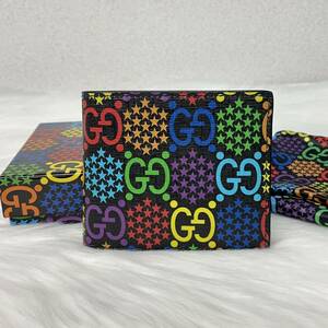 【１円から】未使用品　GUCCI グッチ　財布 折財布 二つ折り 札入れ マルチカラー　ブラック　メンズ 　アウトレット 601089　箱付