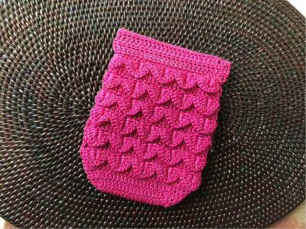 未使用！パックンポーチ！ハンドメイド！手編み！ピンク！