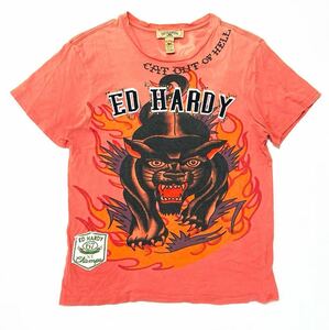 衝撃プライス！【ファン待望希少モデル！】【ED HARDY エドハーディ】オリジナルデザイン 半袖Tシャツ【サイズM】サーモンピンク系 N-Q73