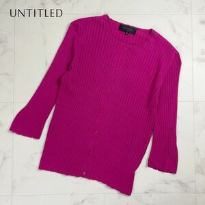  beautiful goods UNTITLED Untitled rib knitted cardigan 7 minute sleeve tops lady's pink size 9*OC1673