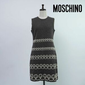 美品 MOSCHINO CHEAP AND CHIC モスキーノチープアンドシック ウール100% スマイル刺繍フレアワンピース レディース 茶色 サイズM*OC1655