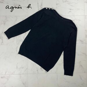  прекрасный товар agnes b. Agnes B плечо кнопка J155 хлопок вязаный cut and sewn tops женский чёрный черный размер 2*OC428