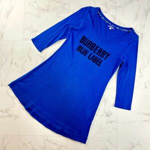 BURBERRY BLUE LABEL バーバリーブルーレーベル フロント刺繍Tシャツワンピース 七分袖 トップス レディース 青 ブルー サイズ38*OC1083