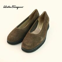 Salvatore Ferragamo サルヴァトーレフェラガモ 7 1/2 25.0 パンプス イタリア製 ウェッジソール スエード ブラウン/OC147_画像1