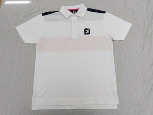 【FootJoy】フットジョイ FJ メンズ 半袖ポロシャツ 白 ホワイト 濃紺×ピンク サイズL ゴルフウェア GOLF スポーツ ファッション シャツ