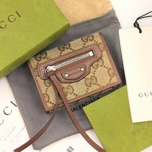 【限定品】 GUCCI 1745 グッチ BALENCIAGA バレンシアガ 折り財布 コンパクト シティ コラボ GGキャンバス ブラウン メンズ レディース 