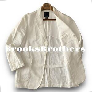 C12 beautiful goods finest quality linen material L size [ Brooks Brothers ] spring . feather woven . flax material gauze tailored jacket blaser eggshell white white color 
