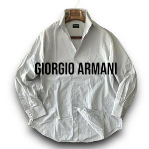 D04 прекрасный товар простой освежение L примерно 42/16 половина [joru geo Armani GIORGIO ARMANI] итальянский хлопок рубашка с длинным рукавом светло-серый 