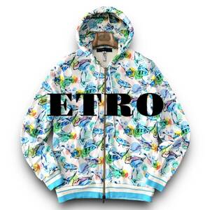 A19 美品 鮮やか! 定価17万 Lぐらい『エトロ ETRO』総柄 鮮やか錦鯉デザイン イタリアンコットン パーカー ジャケット マルチカラー 長袖