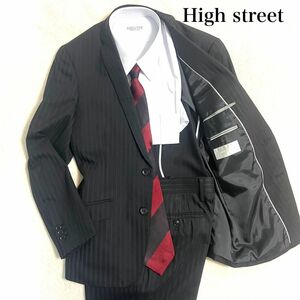 high street ハイストリート　ブラック　ストライプ　シルク混　Sサイズ