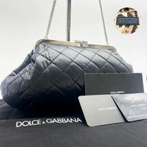 【美品】 ドルチェ&ガッバーナ DOLCE&GABBANA チェーンショルダーバッグ アクセサリーポーチ がま口 キルティング レオパード ブラック 黒_画像1