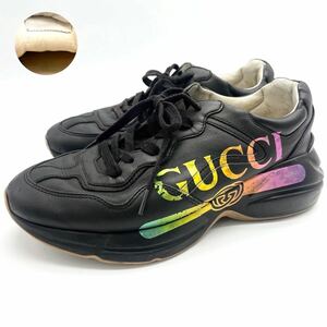 【希少】 GUCCI グッチ スニーカー シューズ 靴 ライトン インターロッキング ロゴ レインボー 虹色 ブラック 黒 7 26cm メンズ 552851