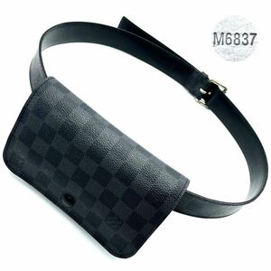 1円〜 ルイヴィトン LOUIS VUITTON サンチュール・ポシェットオム ダミエ グラフィット 2way ボディバッグ ウエストポーチ ベルト M6837