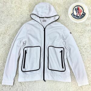 【希少XLサイズ】 モンクレール MONCLER ジップアップ パーカー フーディー ビッグポケット ダブル ロゴ ワッペン ホワイト 白 メンズ