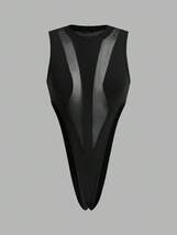 ボディスーツ 女性用基本的な黒と白の2ピースセット、小さなスタンドカラー、メッシュスパイス、ハイウエスト、ホローアウト、スリムフィ_画像1