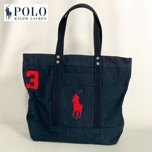 [ б/у ]POLO RALPH LAUREN Polo Ralph Lauren большая сумка RH 41281 большой po колено красный вышивка темно-синий цвет 