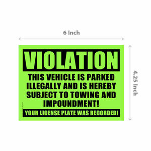 25 GLOSSY GREEN VIOLATION - NO PARKING - Towing Sticker - Gloss Premium Sticker 海外 即決