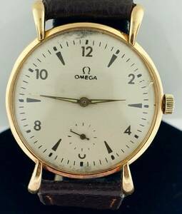 OMEGA RARE CALIBER 30T2PC 18K PINK GOLD 35 MM~TEARDROP LUGS~1944~MANUEL WIND 海外 即決