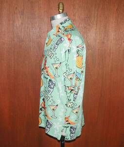 KAHALA Men's Large Wiki Wiki to The TIKI LOUNGE Hawaiian Shirt 100% Rayon Green 海外 即決