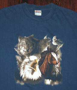 T Shirt Vintage 2000s Y2K Busch Garden Nature Animals Horse Wolf Size 3XL XXXL 海外 即決