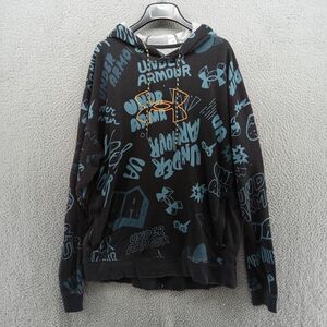 Under Armour Hoodie Mens Large Black All Over Graffiti Print Pullover 海外 即決