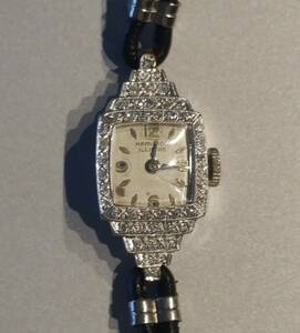 Antique Hamilton Ladies Platinum and Diamonds Watch Mechanical Runs Well 1940s 海外 即決