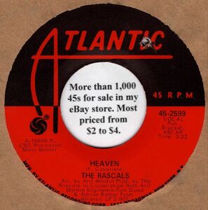 45 RPM RECORD: Rascals 45 rpm "Heaven /" on Atlantic Records 海外 即決