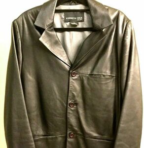 KENNETH COLE NEW YORK BLACK LEATHER JACKET Exc Men's Large Casual Professional 海外 即決