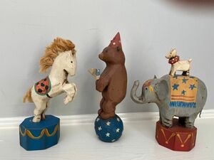 SALLY LAZAR COUNTRY CLASSICS "CIRCUS ACTS“ FOLK ART 3 Pieces -SIGNED/DATED 1998 海外 即決
