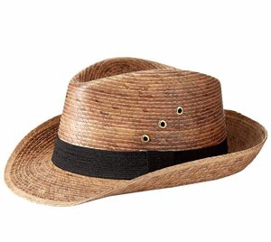 Mexican Palm Leaf Straw Wide Brim Fedora Hat, Dark Tan w/Grommets MEXIMART 海外 即決