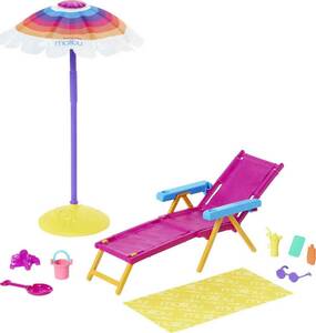 BARBIE Doll Accessories Pack - Beach lounge Chair, umbrella, towel,sunglasses 海外 即決