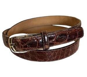 Caiman Crocodile Belt Saks Fifth Avenue Vintage Brown 38 Goldtone Buckle 1" 海外 即決