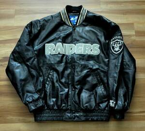Oakland Raiders Starter Jacket Genuine Leather Spell Out LA Las Vegas Men Medium 海外 即決