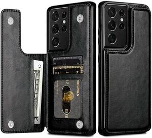 Samsung Galaxy S21 Ultra Case Leather Protection Cover Wallet Card Holder Rugged 海外 即決