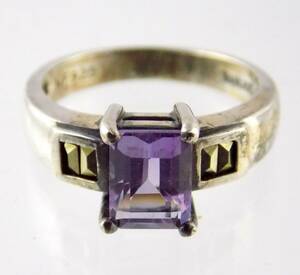 NF Sterling Silver Amethyst and Marcasite Accent Ring 925 Size 8 Weighs 4.6g 海外 即決