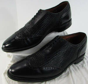 Allen Edmonds 10 D Hampstead Woven Leather Mens Black Wingtips Snagged 海外 即決