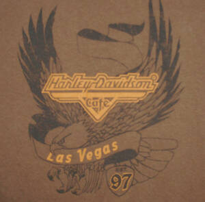 Harley Davidson Cafe T-Shirt Medium Las Vegas Bald Eagle Nevada Brown Est. 1997 海外 即決