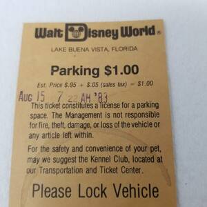 Walt Disney World Parking Receipt August 1983 Cream Lake Buena Vista Florida 海外 即決