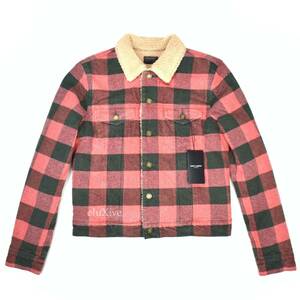 NWT $2k+ Saint Laurent Paris Red Buffalo Plaid Shearing Trucker Jacket AUTHENTIC 海外 即決