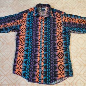 VTG WRANGLER Shirt Men 16.5-34 Multicolor Aztec Southwestern Brushpopper X-Long 海外 即決