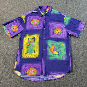 Vintage Jams World Hawaiian Shirt Men S Purple Watercolor Floral M630RE USA 海外 即決