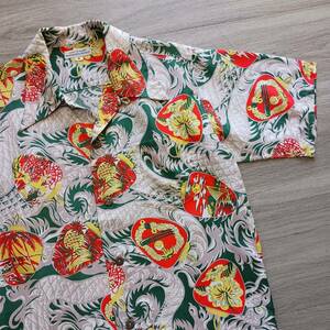 Vtg 40s 50s Style Cold Rayon ALOHA Hawaiian DRAGON Print Shirt GREEN Warehouse S 海外 即決