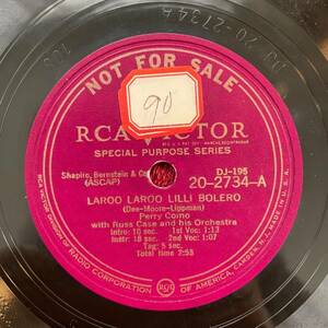 RCA VICTOR 20-2734 プロモ Perry Como 78rpm Laroo Laroo Lilli Bolero/When Your Hai 海外 即決