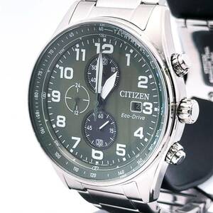 Citizen Eco Drive Chronograph Stainless steel 43mm Green Dial Watch CA0770-56X 海外 即決